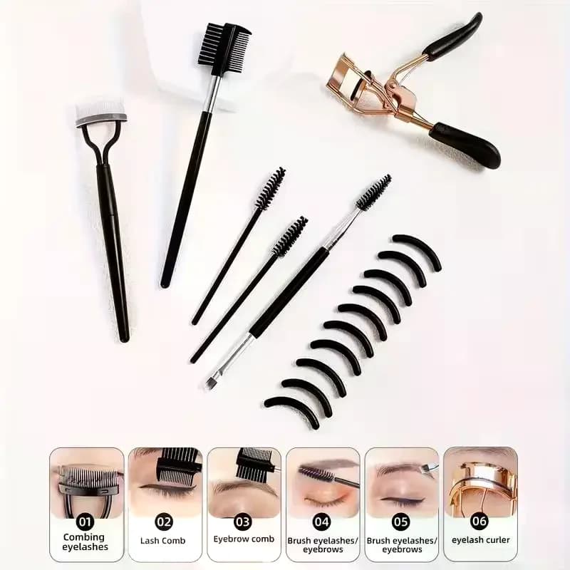 16pcs Eyelash Curler Set With Replacement Pads For Women Eyelashes Curling Tweezers Clips Lash Mascara Wands Brush Makeup Tool