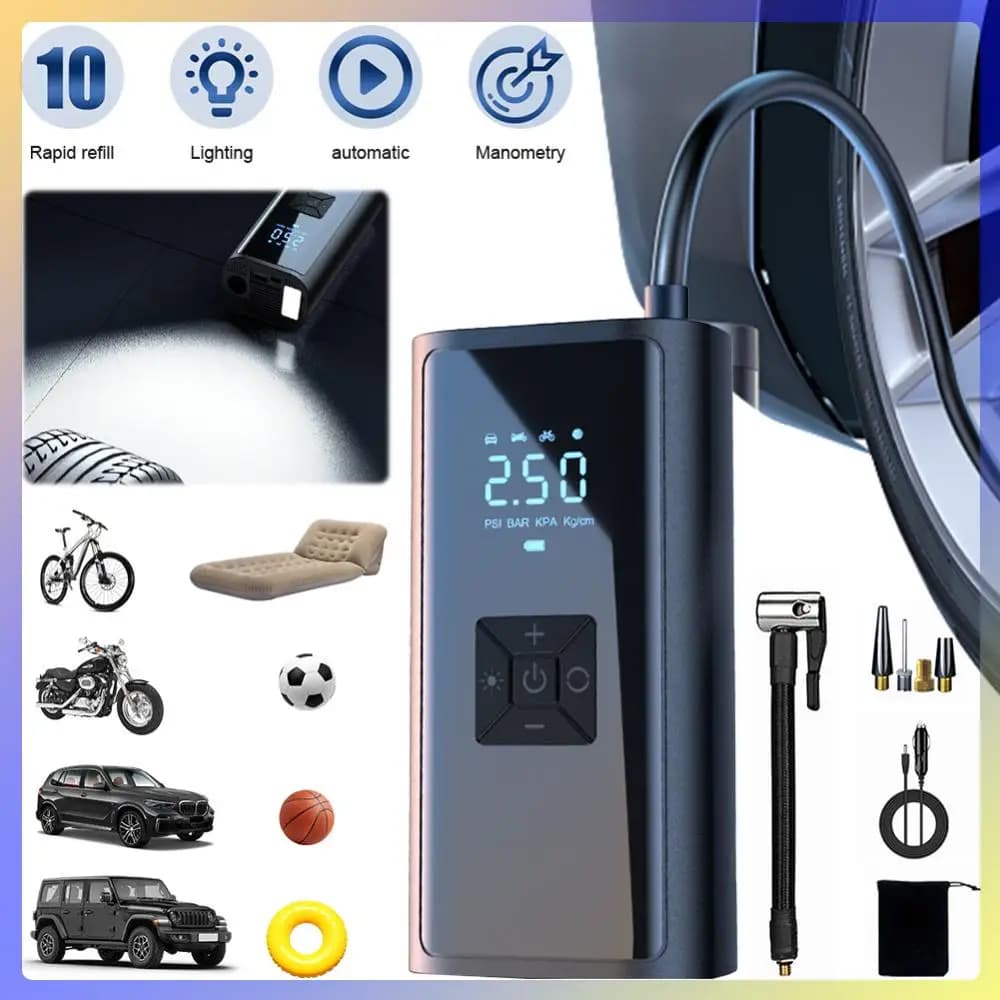 Pompa Elettrica per Pneumatici 150PSI con Luce LED, Gonfiatore Portatile per Auto con Display LCD, Gonfiatore per Pneumatici Auto, Biciclette e Palloni