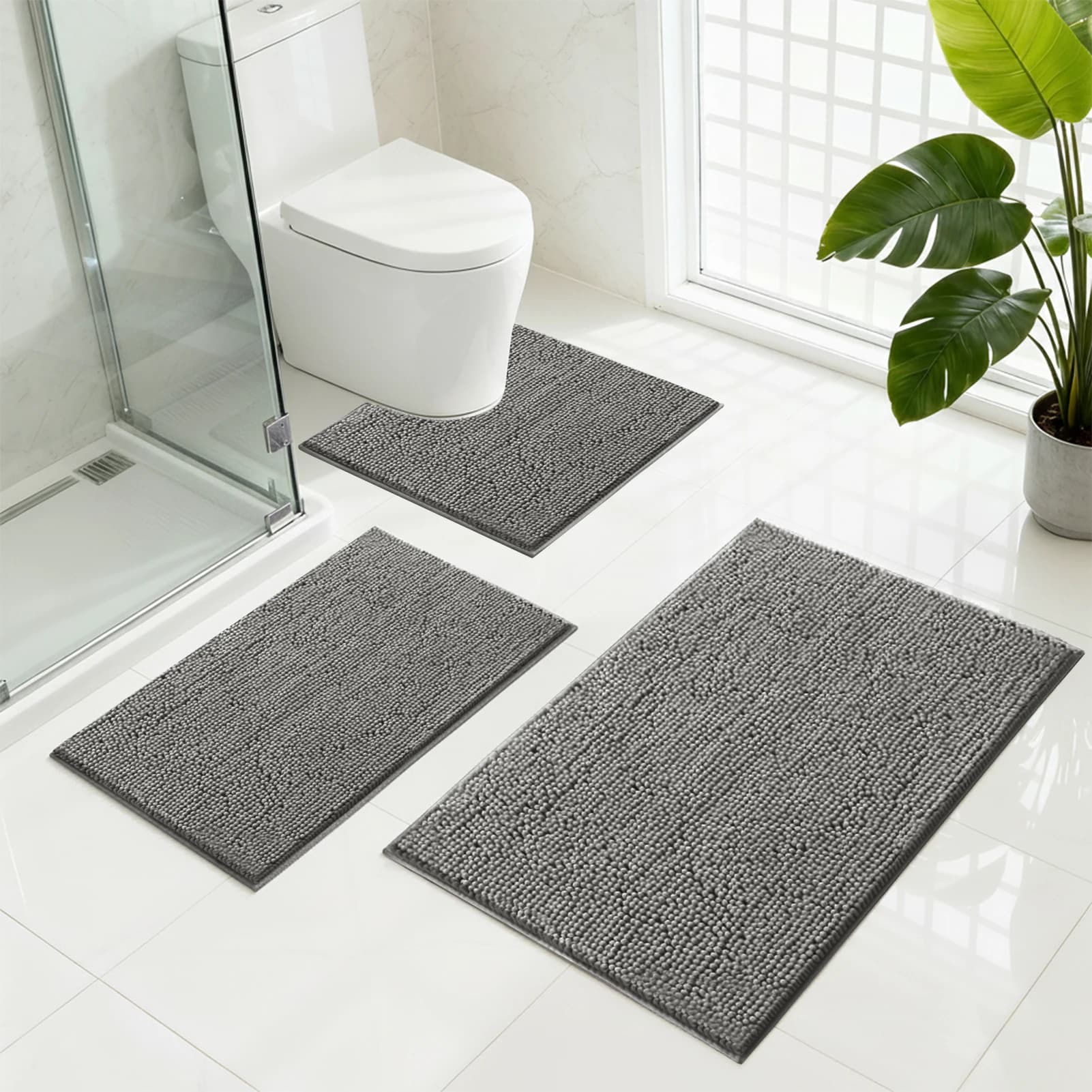 Set da 3 pezzi Tappetino da bagno in ciniglia di peluche antiscivolo Tappeto soffice super assorbente extra morbido per tappetino da bagno lavabile in lavatrice ad asciugatura rapida