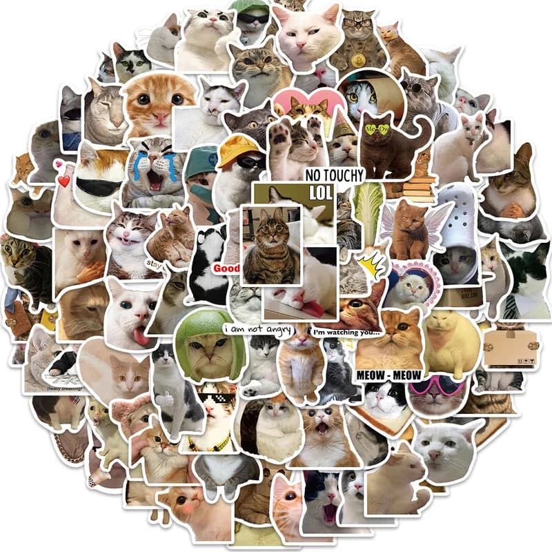 100 Pezzi di Adesivi Divertenti con Meme di Gatti, Impermeabili, per Chitarra, Laptop, Valigie, Skateboard, Decorazione Fai-da-Te, Vendita all'Ingrosso