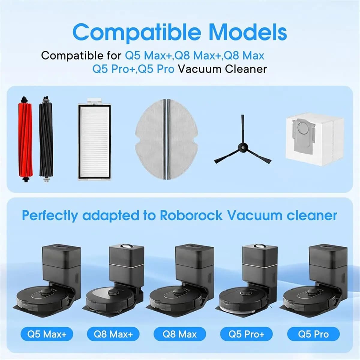 (MEOF) Accessori Q5 Max+ per Roborock Q8 Max/Q8 Max+, Q5 Pro/Q5 Pro+, Q5 Max+, Q5 DuoRoller+ Spazzole e Filtri per Robot Aspirapolvere