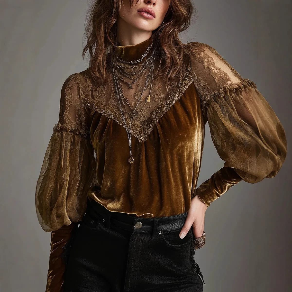 Women's Autumn Velvet Shirts Mid-Sweet Mid-Sweeter Fashion Long Sleeved Shirt Women's Top Women's Sexy Network