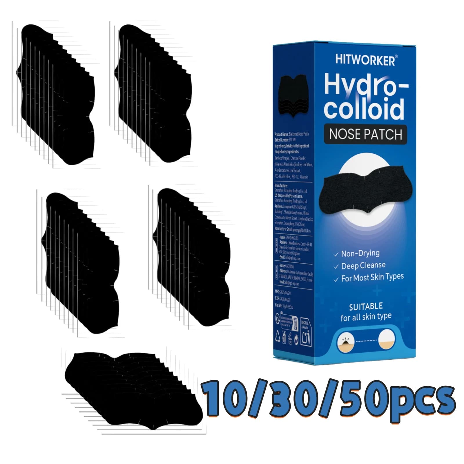 Strips for cleaning nose pores from 10/30/50 pieces | Formula without alcohol, deep cleaning, suitable for all shades of light beige skin - Leav