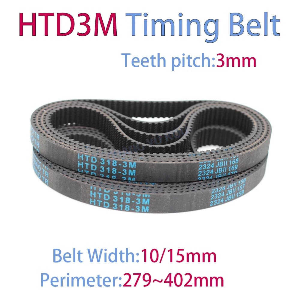 HTD 3M Cinghia dentata in gomma sincrona ad anello chiuso Lunghezza 279/282/285/288/291/294/297/300/303/306/309/312/315~402mm Larghezza 10/15mm