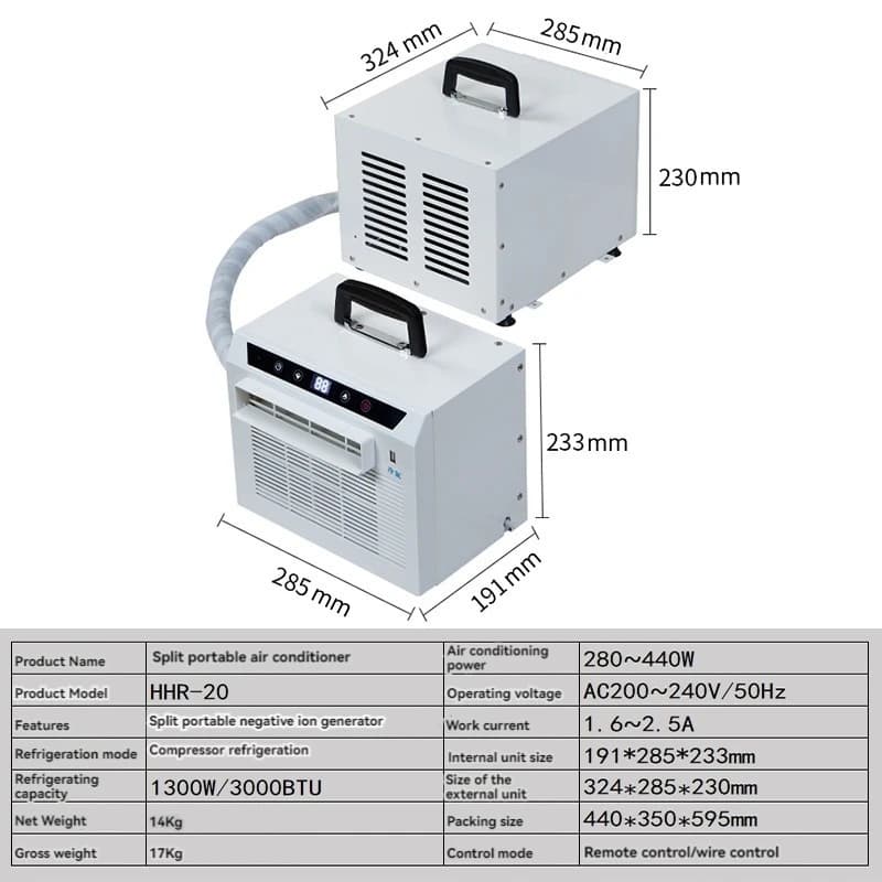 Wire Control/Remote Control Split Mobile Air Conditioner Free Installation Camping Tent 3000BTU 110V/220V
