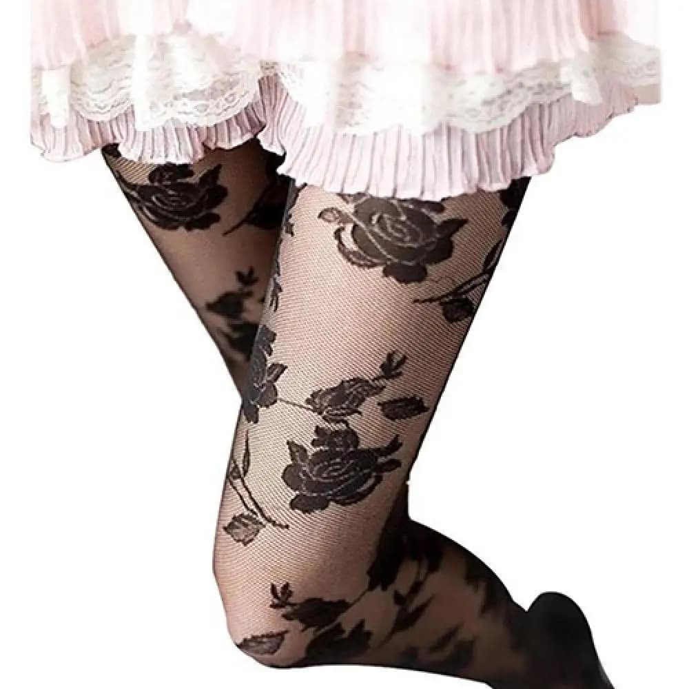 Collant aderenti in pizzo con motivo rosa alla moda, calze trasparenti sexy da donna