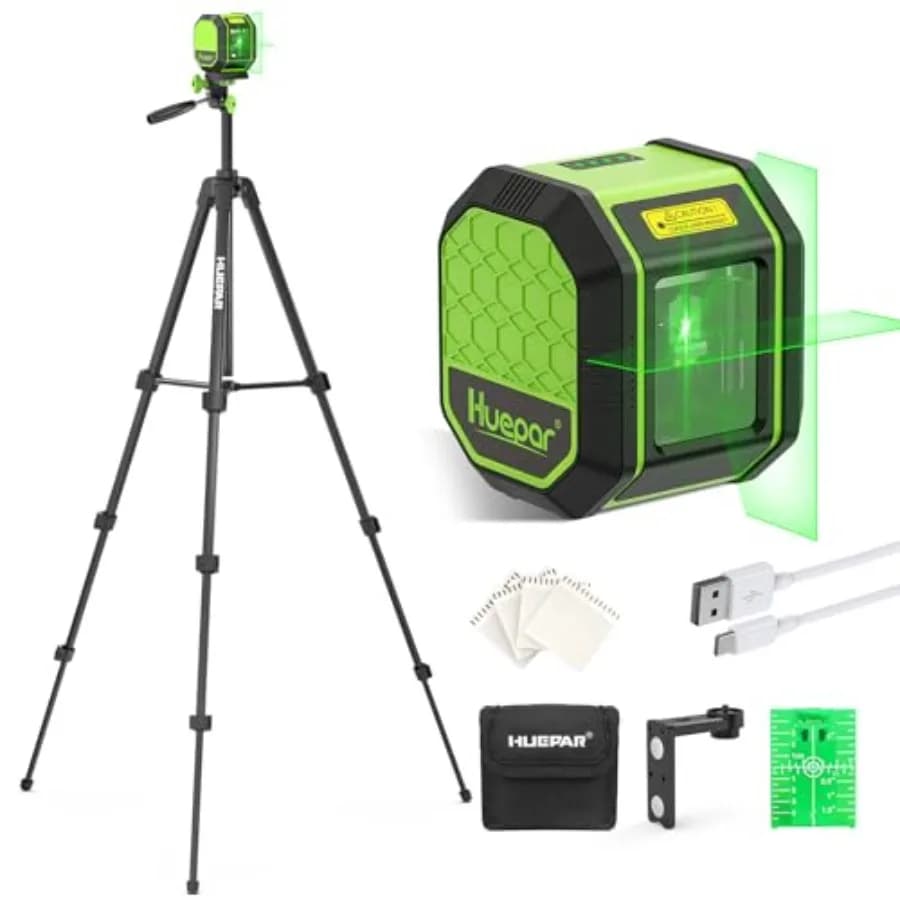 Livella Laser a Croce Verde Ricaricabile con Treppiede da 60 Pollici per Appendere Quadri, Piastrelle, Ristrutturazioni Domestiche, Staffa Magnetica a 360°