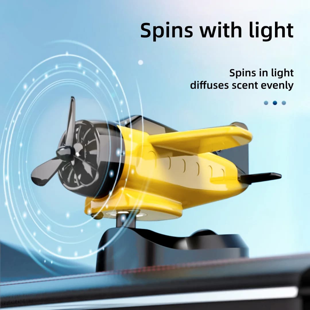 Solar 360 ° Deodorante per Auto a Forma di Aeroplano Rotante, Ornamento Carino per Cruscotto, Fragranza a Lunga Durata, Decorazione Interna ed Eliminatore di Odori