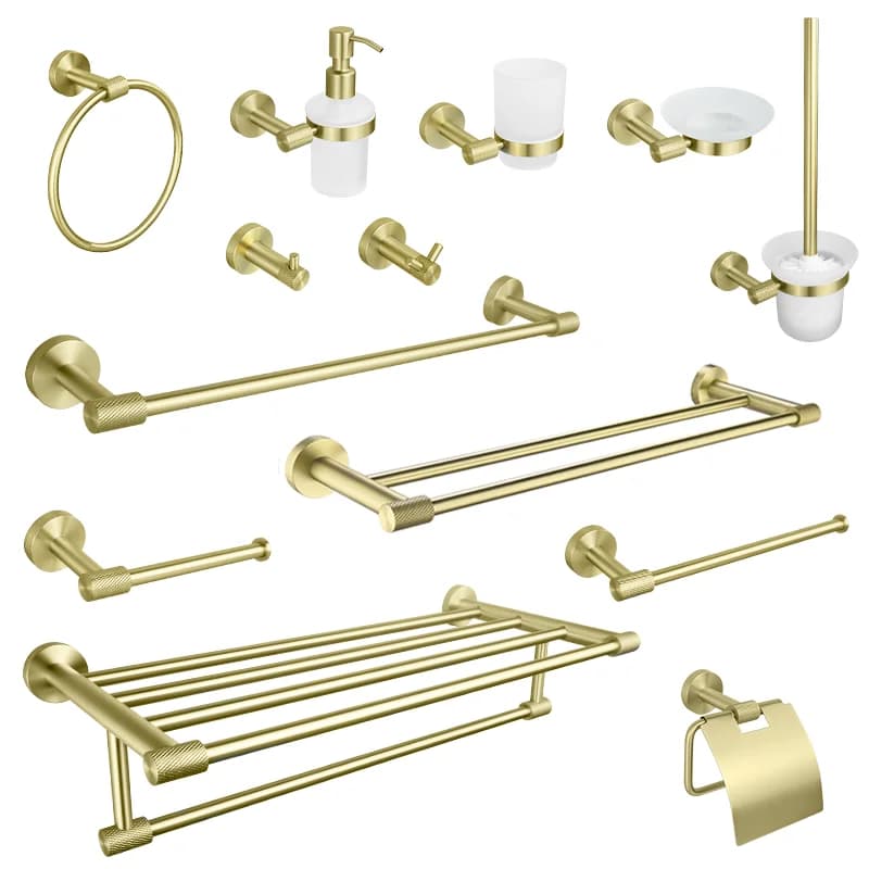 Porta asciugamani zigrinato in acciaio inossidabile oro spazzolato Porta rotolo di carta igienica Gancio per accappatoio Porta asciugamani Accessori per il bagno