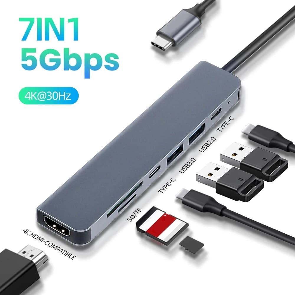 USB 3.1 Type-C To HDMI-compatible 4K Adapter Thunderbolt USB C Hub Usb3.0 TF SD Reader Slot PD for MacBookPro Air USB C Splitter