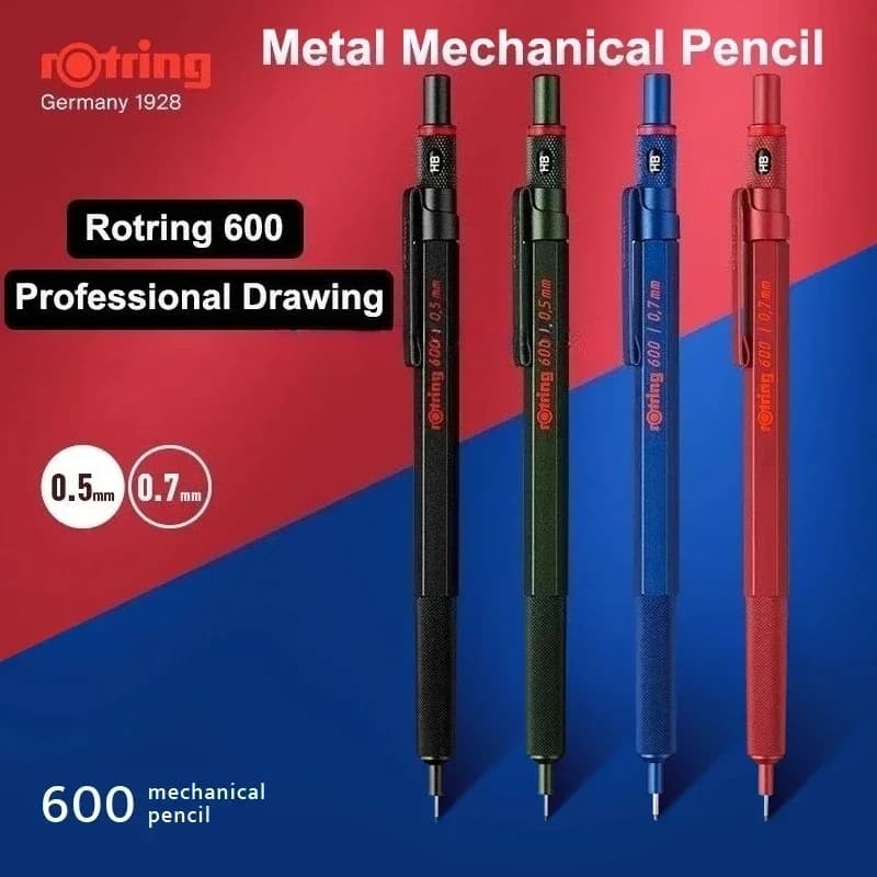 New Rotring 600 Mechanical Pencils 0.5mm 0.7mm Professional Drawing Sketching Pens Metallic Body Hexagon Holder Architect Gift