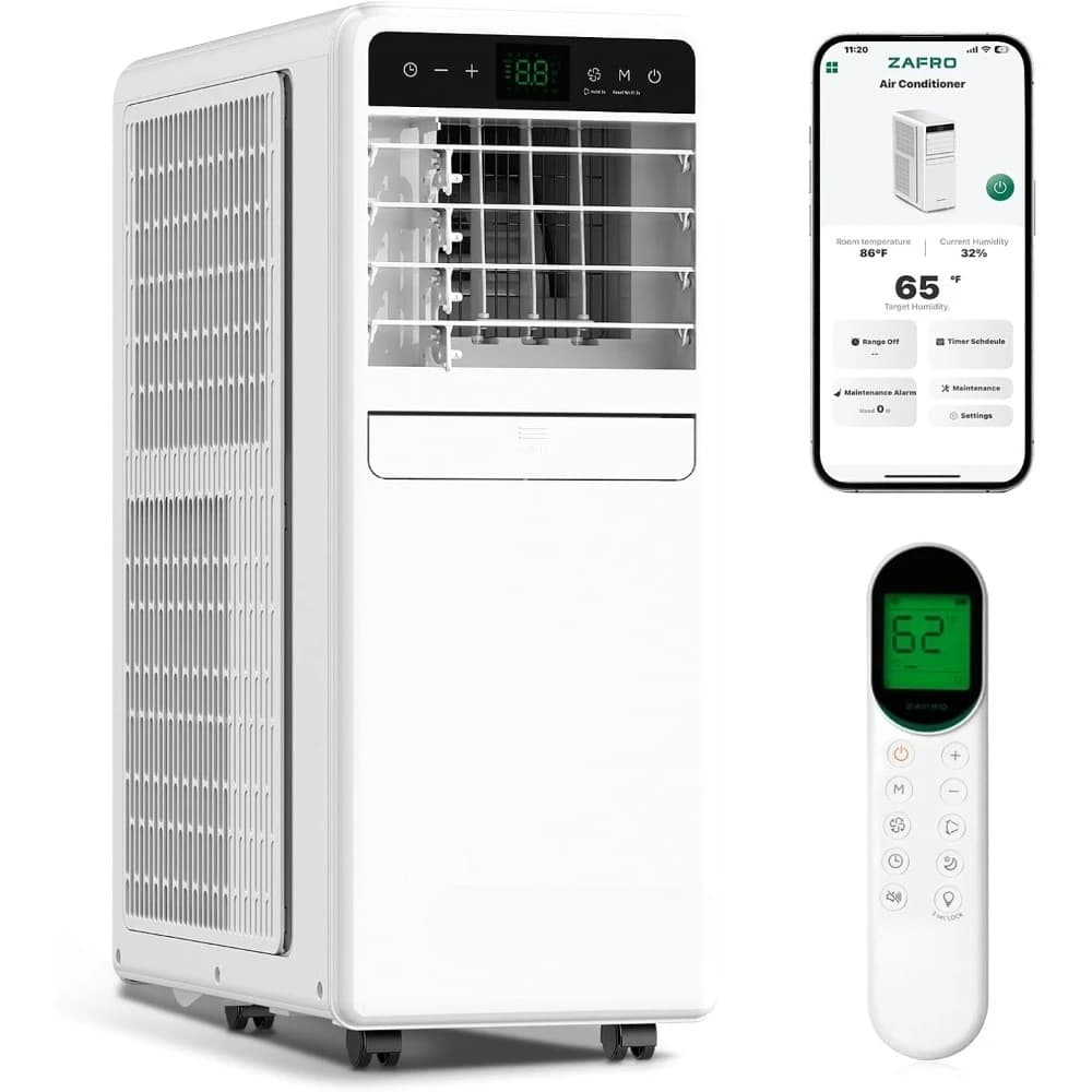 Condizionatore d'Aria Portatile da 10.000 BTU, Unità AC Intelligente 3-IN-1 con Ventilatore/Deumidificatore/Raffreddamento Senza Drenaggio, Controllo tramite APP/Voce/Telecomando. Personalizzabile