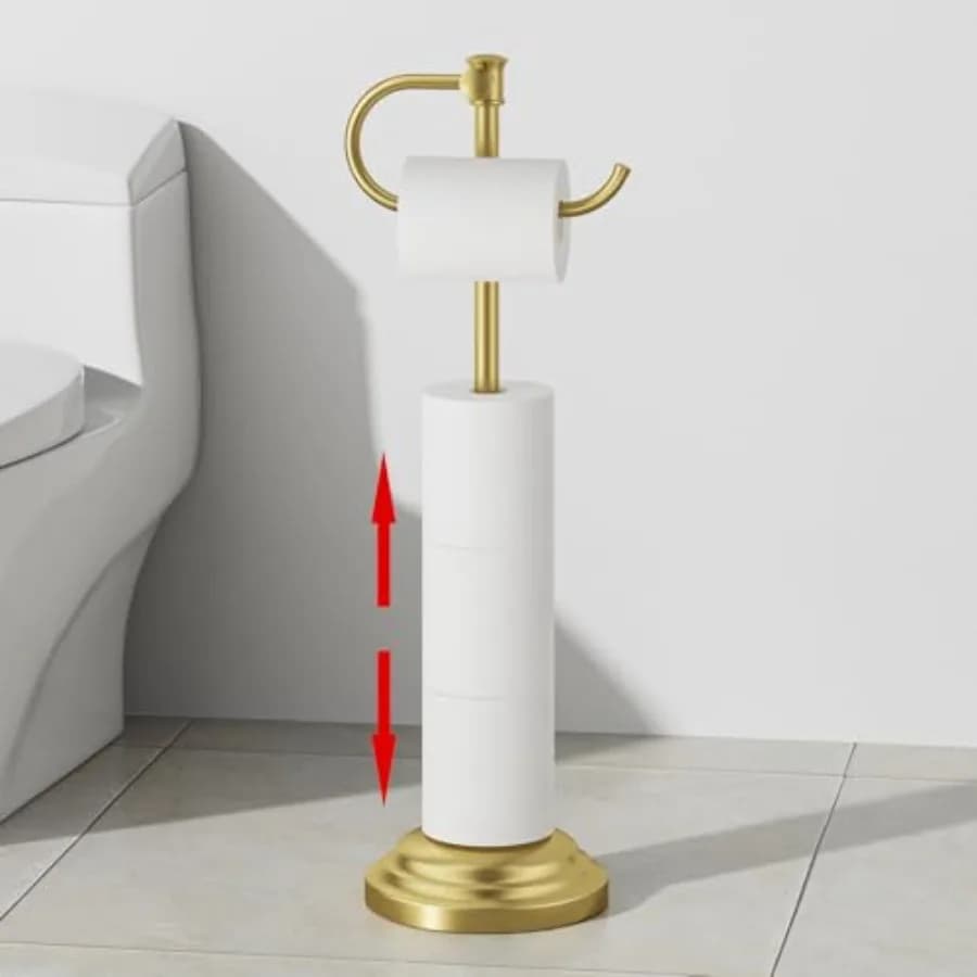 Toilet Paper Holder Stand for Floor, Bathroom Free Standing Toilet Tissue Roll Holder with Storage, Adjustable 17-25 Inch, SUS3