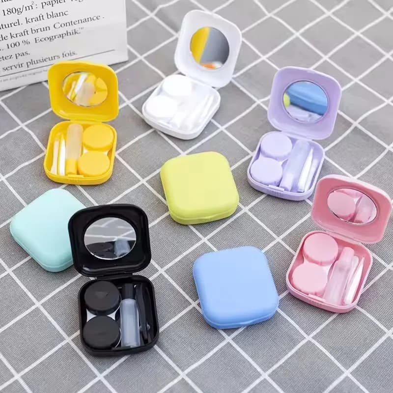 Custodia per lenti a contatto Mini scatola per lenti a contatto portatile multicolore con bottiglia di soluzioni per pinzette a specchio per la pulizia delle proteine degli occhi