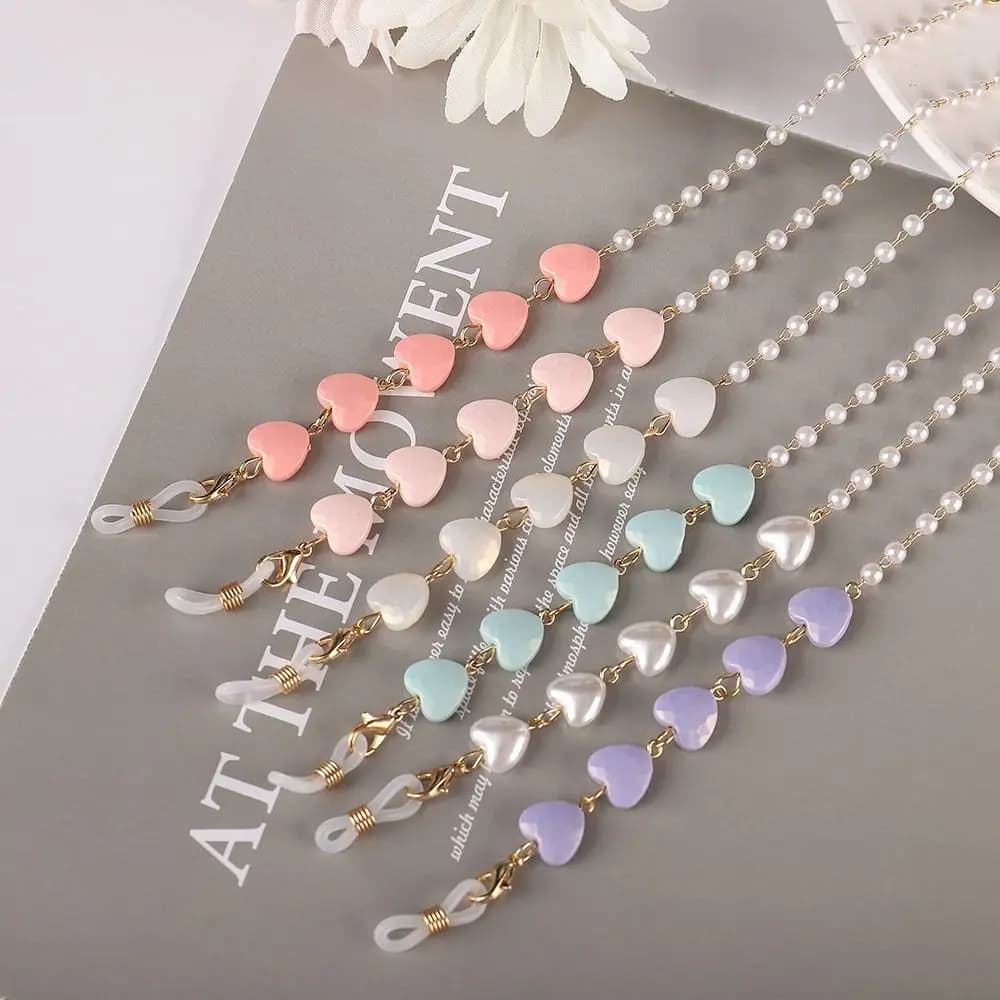 Fashion Heart Pearl Beaded Eyeglasses Chains Mask Hanging Rope Glasses Chain Metal Sunglasses Lanyards Women Muslim Mask Chains
