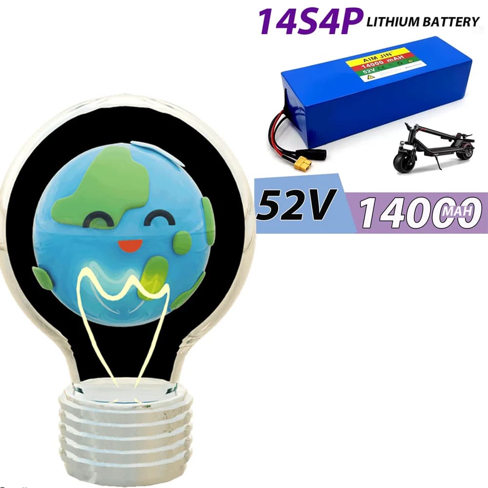 High Capacity Lithium Battery with BMS, Balance Car, Bicycle, Scooter, Tricycle 14000mAh 52V 14S4P 18650 1500W, 54.6V Charger