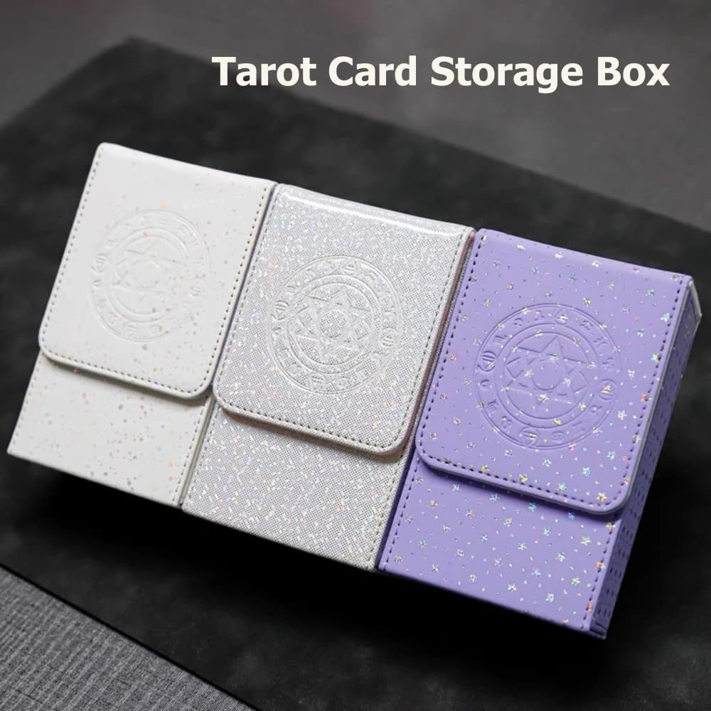Glitter PU Leather Tarot Card Storage Box Embossed Pattern Card Deck Holder Large Capacity Organizer for Tarot Oracle Cards