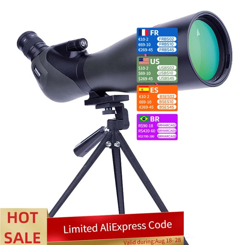 25-75x80 Telescopio Cannocchiale Grande Campo Potente Zoom Monoculare Con Adattatore Per Telefono Treppiede Bird Watching Borsa Da Campeggio