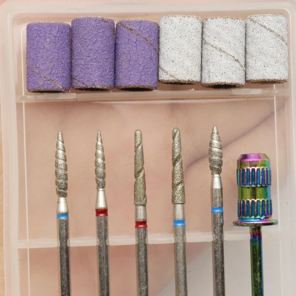6Pcs Sanding Bands Mandrel Set – Diamond Nail Drill Bits with Sanding Sleeves, Shank Included, Manicure Pedicure Tool