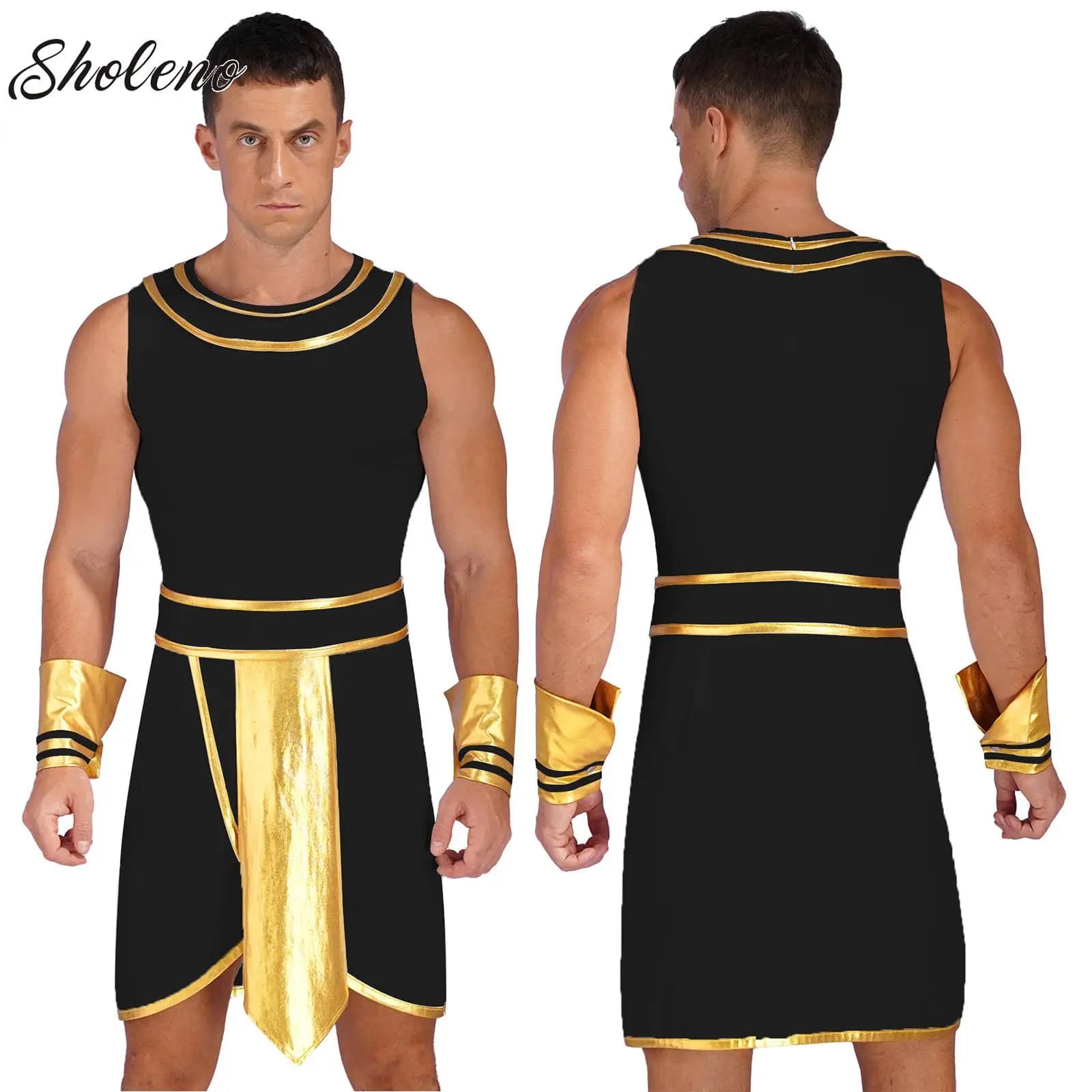 Cosplay Costume da gladiatore romano greco antico + set di polsini Uomini adulti Carnevale di Halloween Dress Up Party Romano Solider Fancy Dress