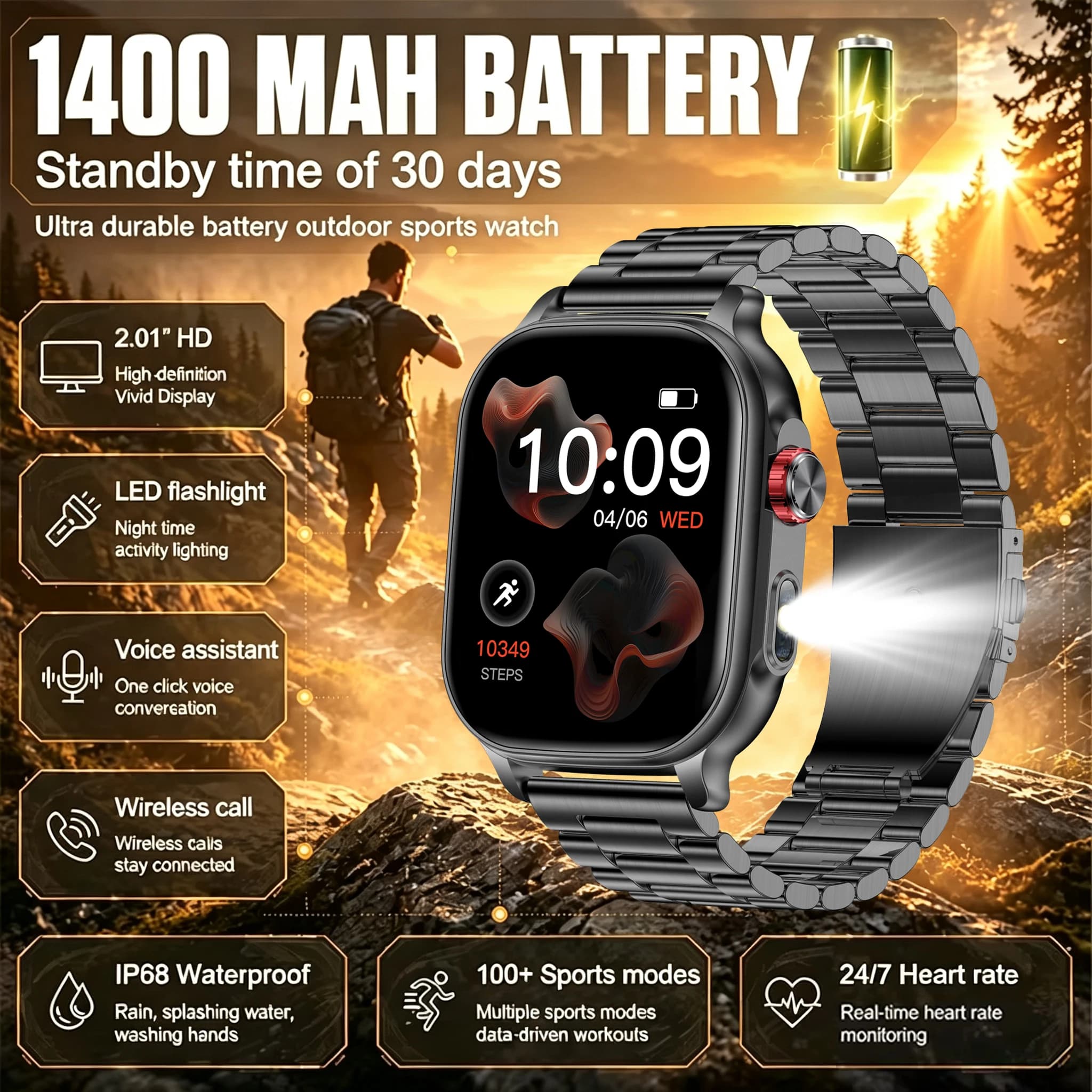 Hot 2026 new sports smartwatch 1400mAh ultra long battery life 100+sports mode language assistant men's and women's holiday gift