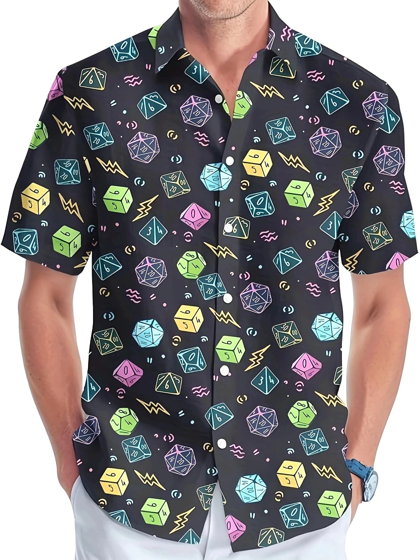 Dragon Dice Hawaiian Shirt For Men, D20 DND Print Short Sleeve Button Down Aloha Shirt, Casual Summer Beach Party Tops