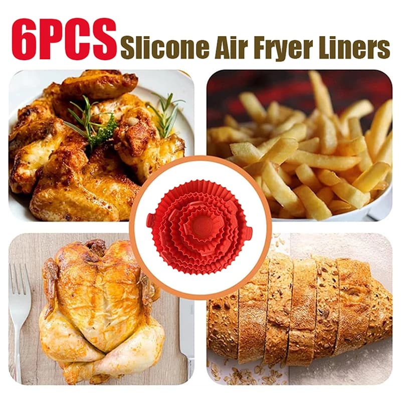 🌟6pcs Air Fryer Mats Airfryer Silicone Basket Reusable Oven Baking Tray Silicone Mold For Air Fryer Pizza Fried Chicken Basket