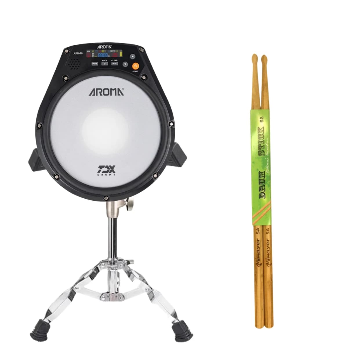 AROMA APD-20 Pad elettronico per batteria muta - 3 modalità pratica (modalità battito/velocità/conte), guida vocale, superficie in rete, portatile e ricaricabile