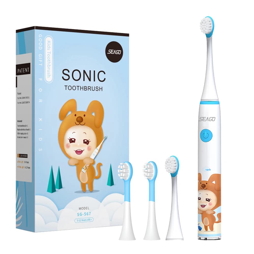 Seago SG-567 Portable cute children's electric toothbrush IPX7 sonic rechargeable with type C spare head for dental care