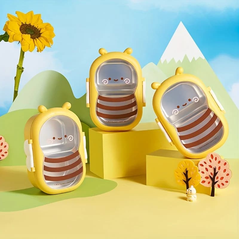 Simpatico Porta Pranzo a Forma di Ape per Bambini, Contenitore Bento in Acciaio Inossidabile a Prova di Perdite con Scomparti Divisi, Contenitore per la Preparazione dei Pasti Sicuro per Alimenti