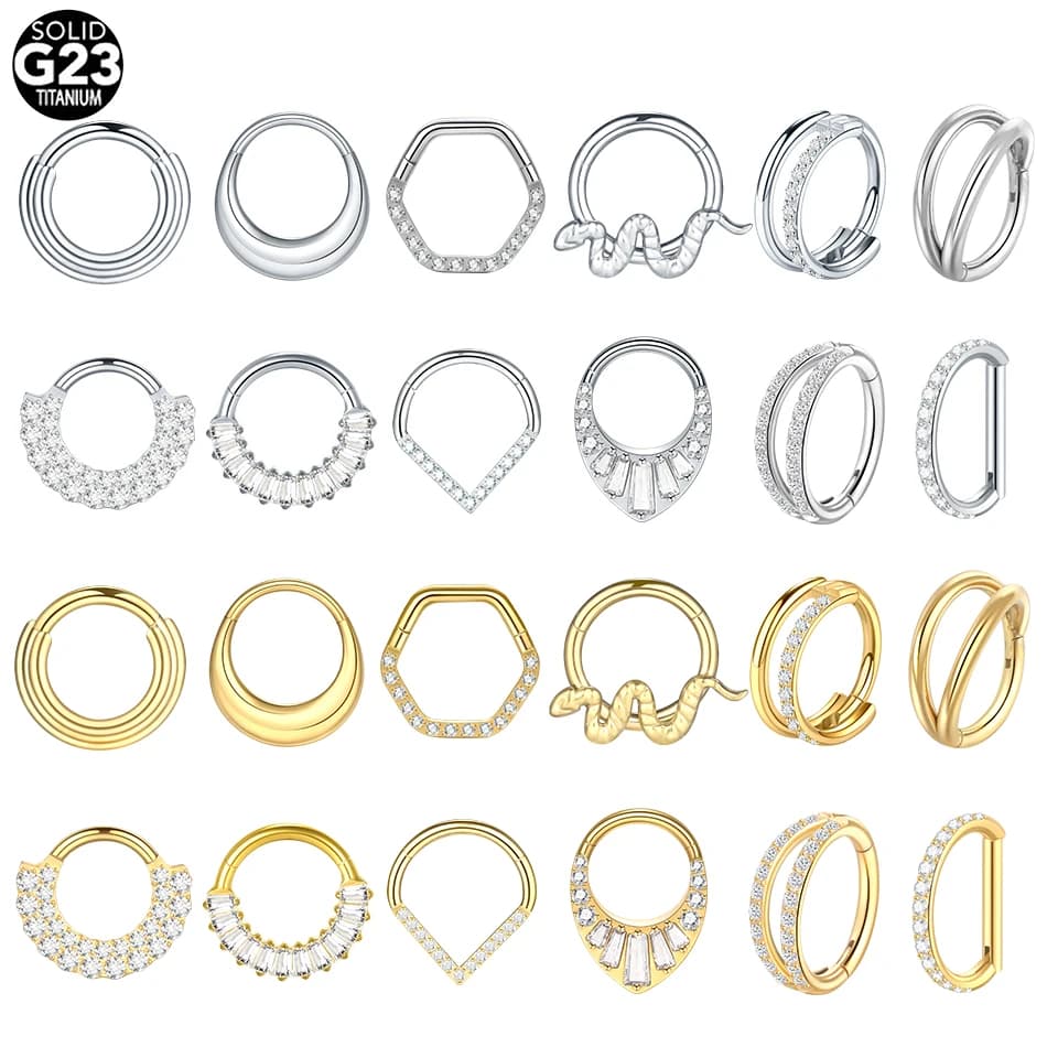 1PC Titanium Snake Hinged Segment Septum Piercings CZ Daith Conch Earring Cartilage Helix Clicker Drop Zircon Nose Rings Jewelry