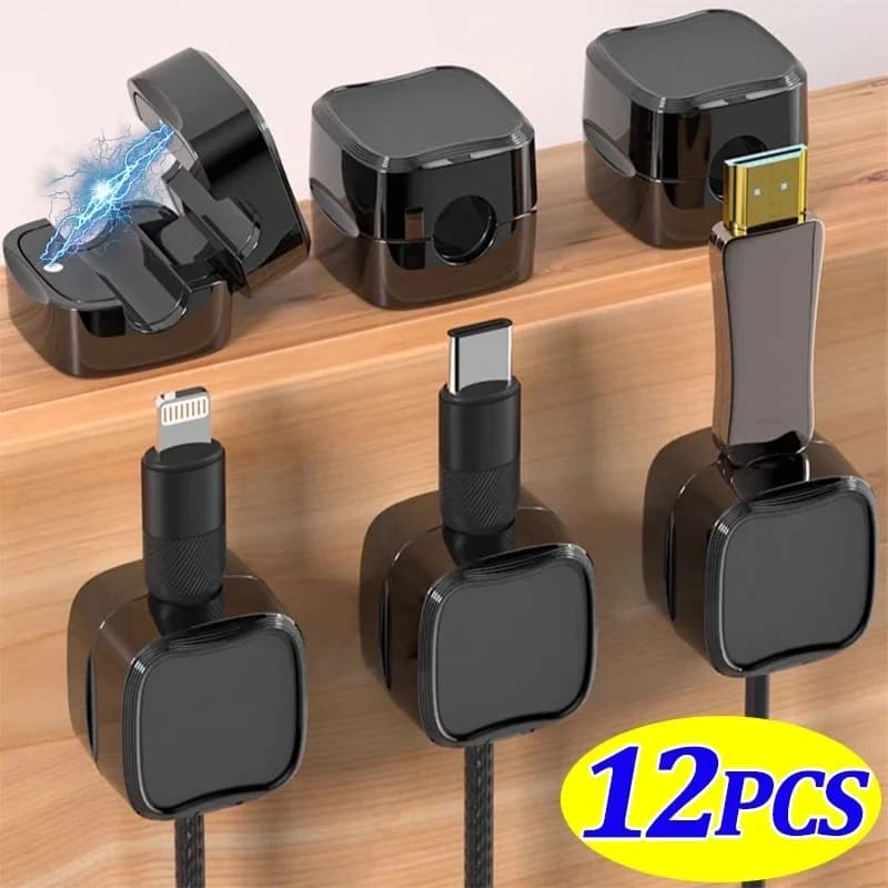 Support for magnetic cable with cable clip, cable sticker organizer, USB charging line winder for office desktop home