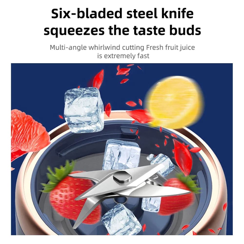 Frullatore elettrico a 6 lame con 2 bicchieri per viaggi, frullatore portatile con ricarica USB, per succhi di frutta freschi, frullatore personale per smoothie