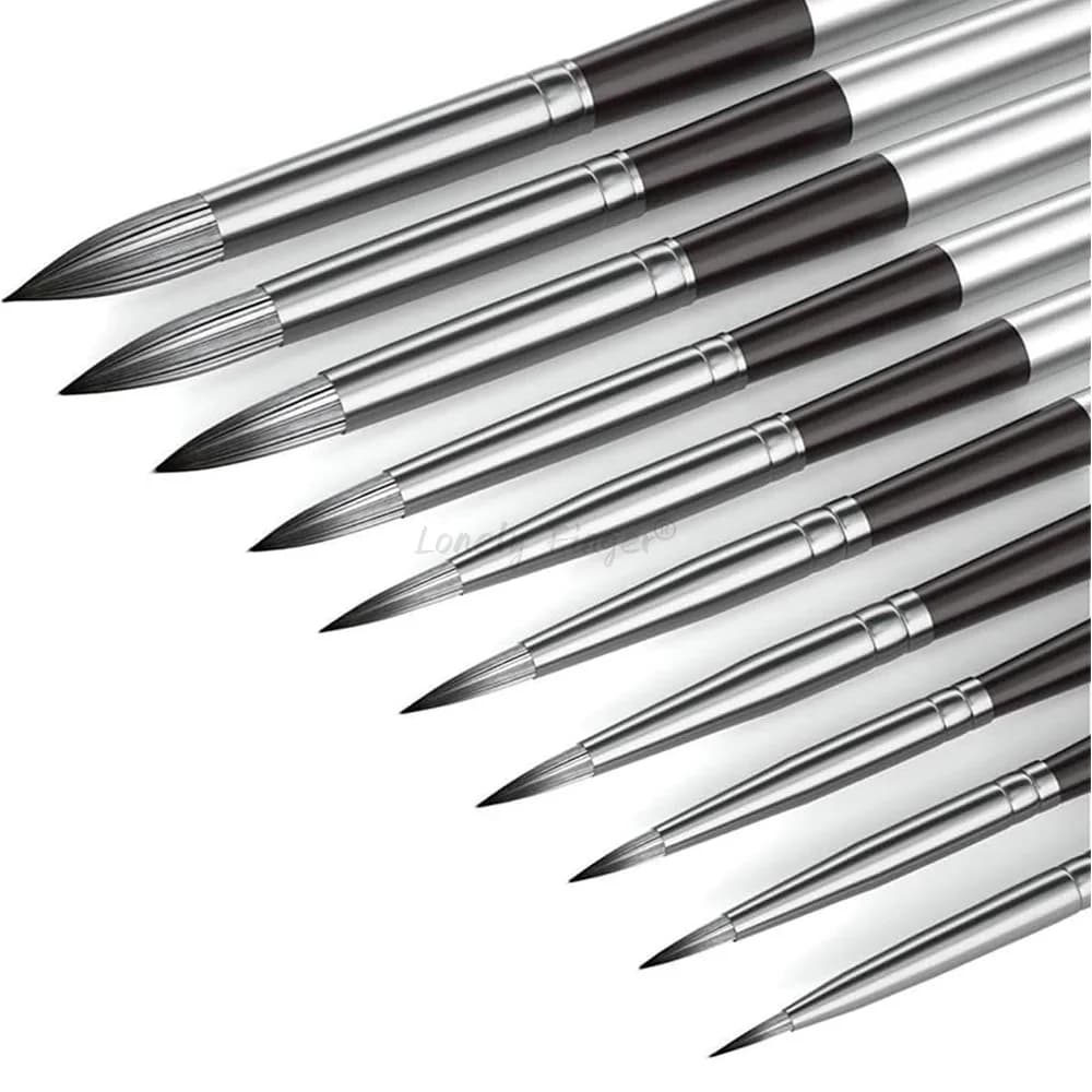 10pcs Round Watercolor Paint Brush Set Soft Hair Comfortable Handle for Watercolor Acrylic Gouache Oil