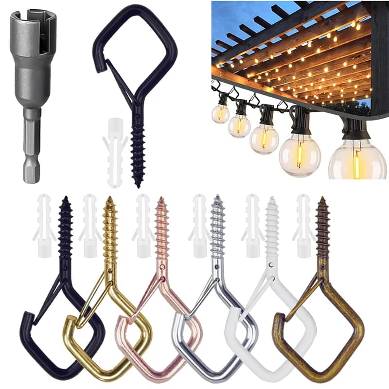 30 Piece Q-Hanger Hook with Safety Buckle Design - Light String Hook, Windproof Screw Hook to Enhance Outdoor Activities - Safe and Fashionable Christmas Lights, Fairy, Plants, Wind Chimes, Courtyard, Kitchen Items 2.36inch