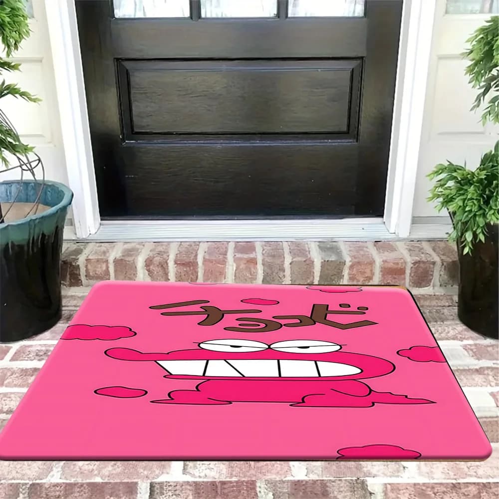 Tappetino antiscivolo con stampa del mostro rosa di Crayon Shin-chan Chocobi, grazioso tappeto decorativo per l'ingresso a tema snack anime, resistente all'acqua
