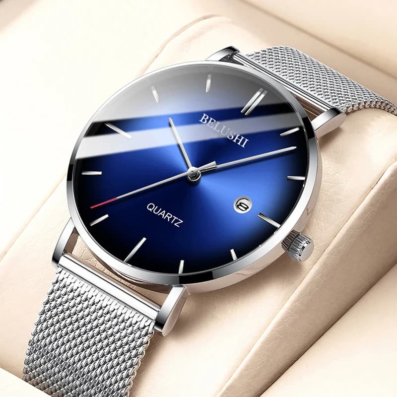 BELUSHI Orologio al quarzo da uomo Orologio da polso da uomo alla moda ultrasottile con luce blu Orologio al quarzo resistente all'acqua adatto ai studenti