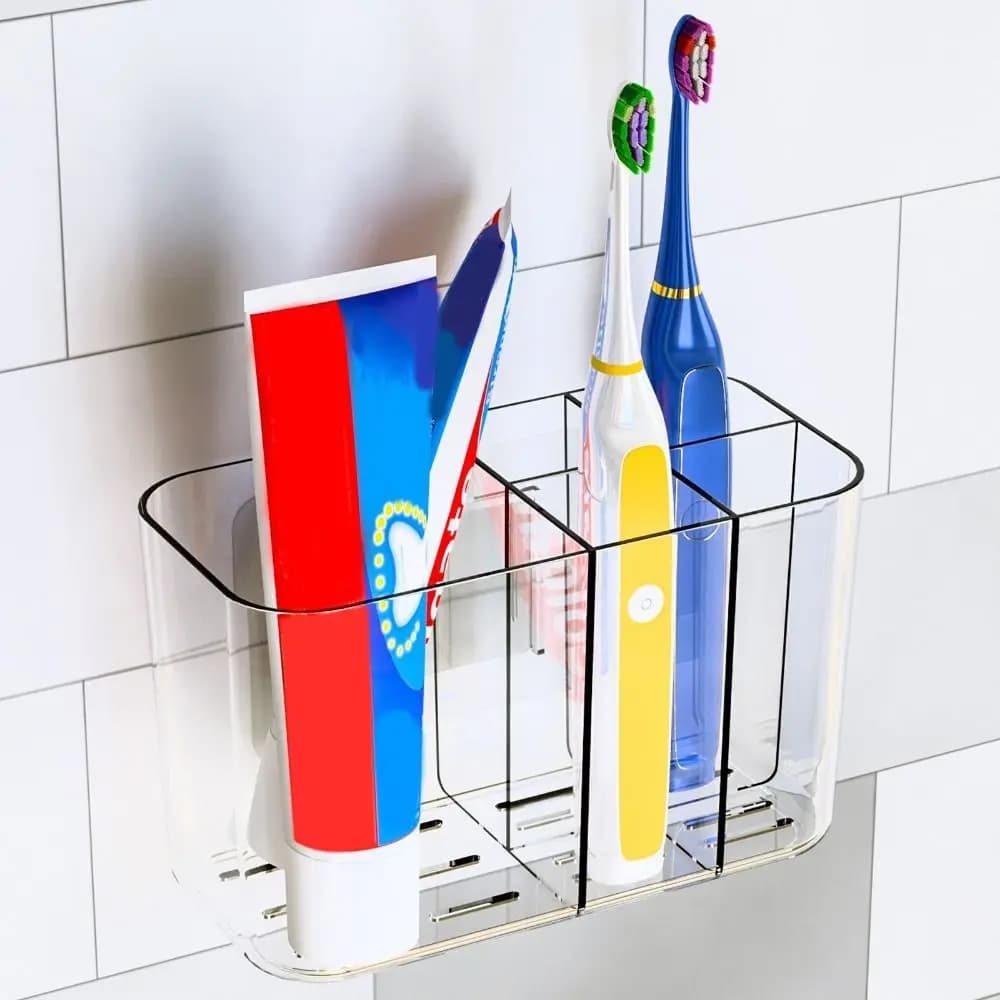 Organizzatore per Spazzolini in Plastica a 5 Scomparti, Portaspazzolini da Parete Drenabile con Divisori Salvaspazio