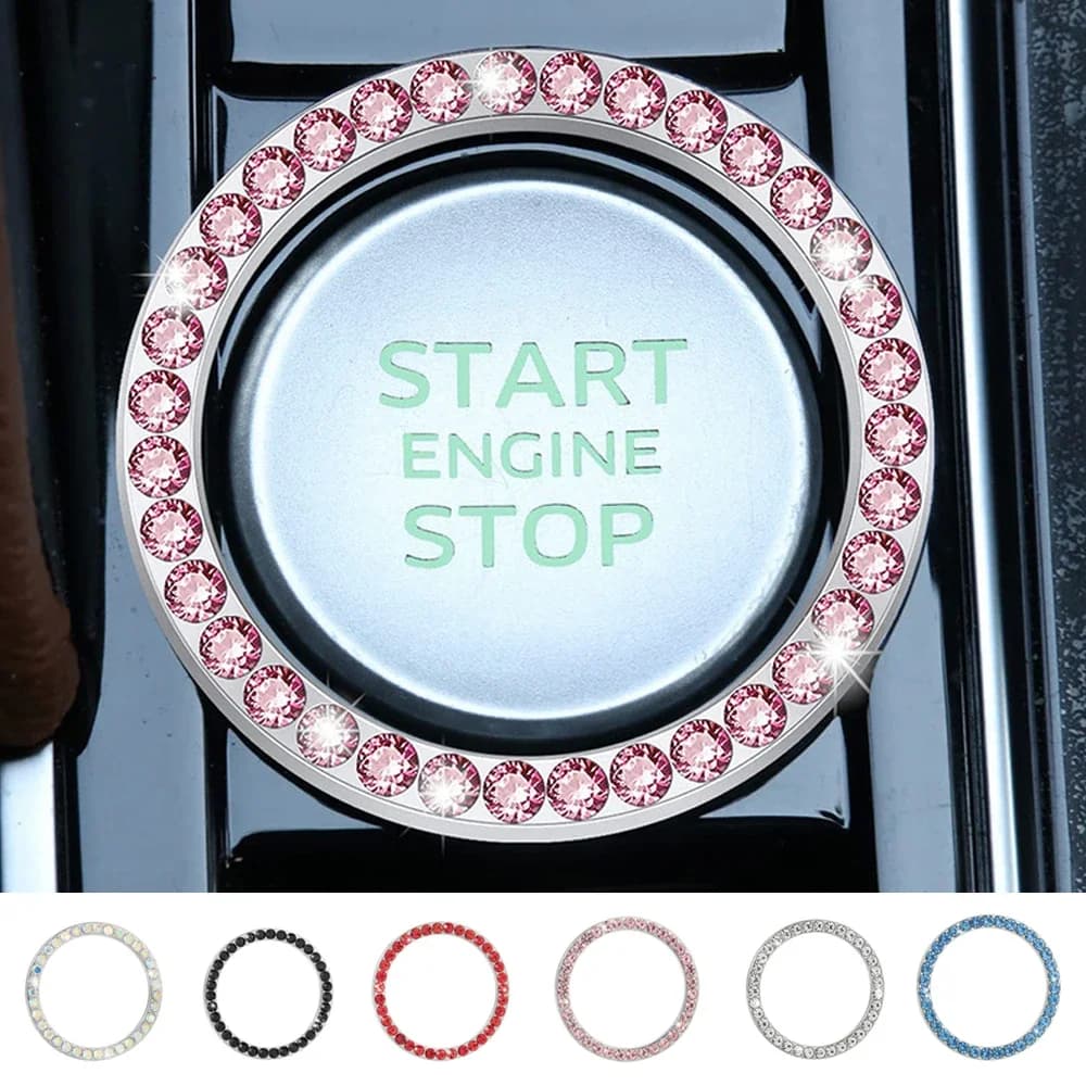 Nuovo Anello Decorativo per Pulsante di Avviamento Auto con Diamanti e Strass, Accessorio per Interni Auto