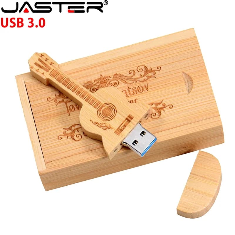 JASTER chitarra in legno USB 3.0 chiavette USB 128GB Logo personalizzato gratuito Pen Drive 64GB con scatola Memory Stick musica regalo creativo U disk