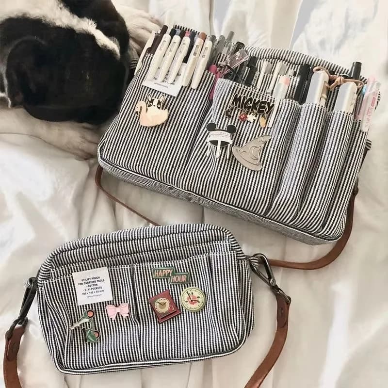 Borsa portaoggetti in tela di grande capacità Design semplice per studenti delle scuole superiori Astuccio e borsa multistrato per ragazzi e ragazze