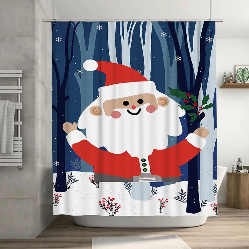 Tuniu Affascinante Babbo Natale Tenda da doccia Festivo Natale Decorazioni per il bagno Divertenti vacanze in tessuto Sfondo Impermeabile Lavabile Hom