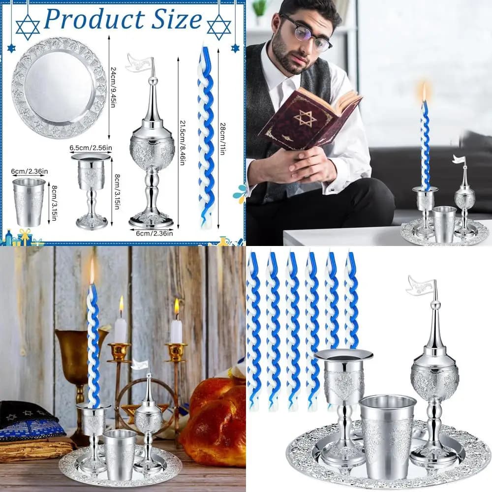 Set da 9 Pezzi per Shabbat Havdalah con Portacandele, Calice per Kiddush, Scatola per Spezie, Calice e 5 Candele