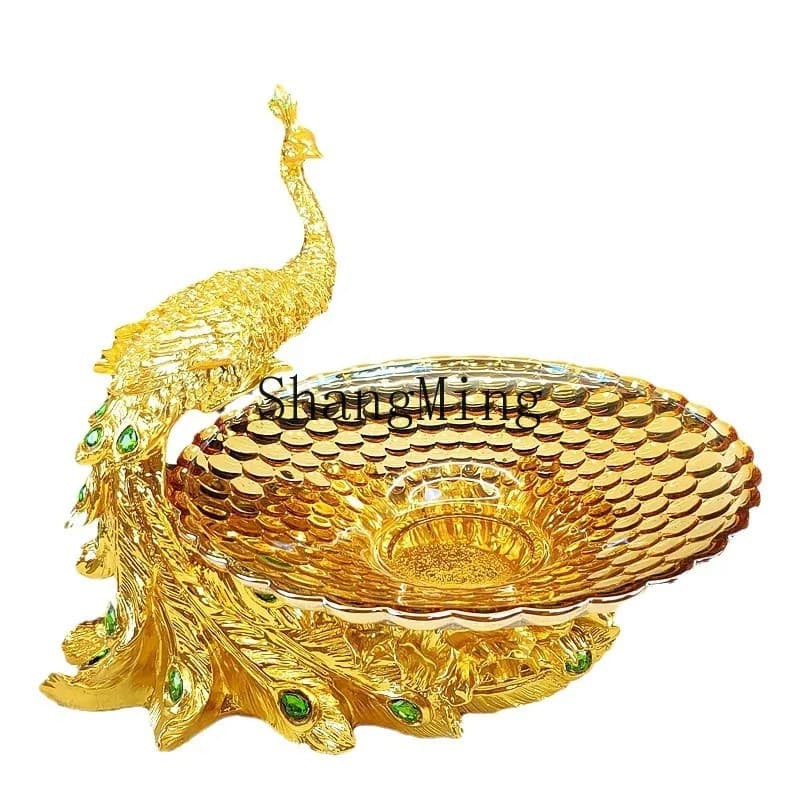 Piatto per Frutta a Forma di Pavone Dorato XH, Ornamento di Lusso per Tavolino da Salotto, Piatto per Frutta Secca e Caramelle, Regalo per Matrimonio o Inaugurazione Casa