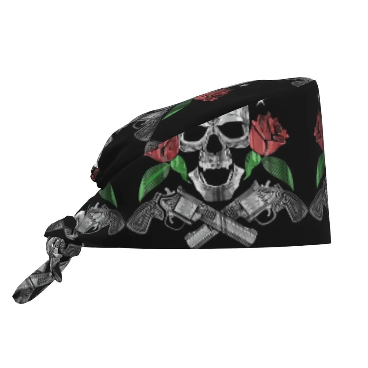 Red Roses With Guns And Skull Design Zip Hoodie Scrub Hat Doctor Working Surgical Cap Adjustable Nursing Caps for Dentist