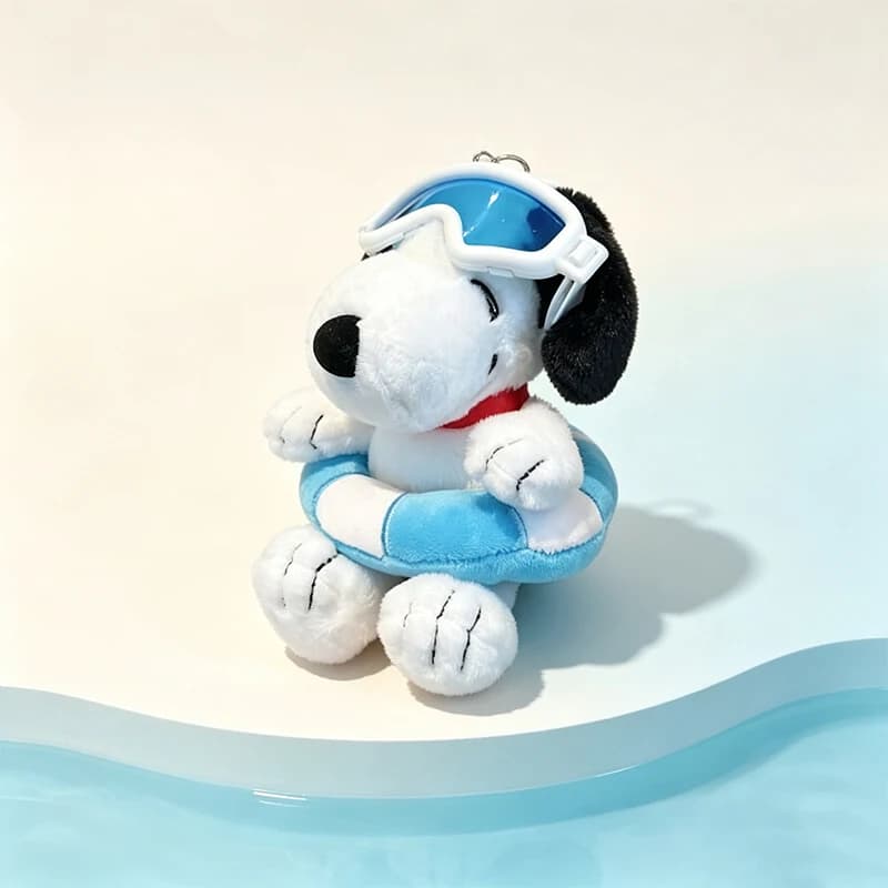 Snoopy Kawaii Plush Pendant with Blue Goggles Swim Ring Cartoon Stuffed Doll Keychain Backpack Charm Decorative Gift for Fans