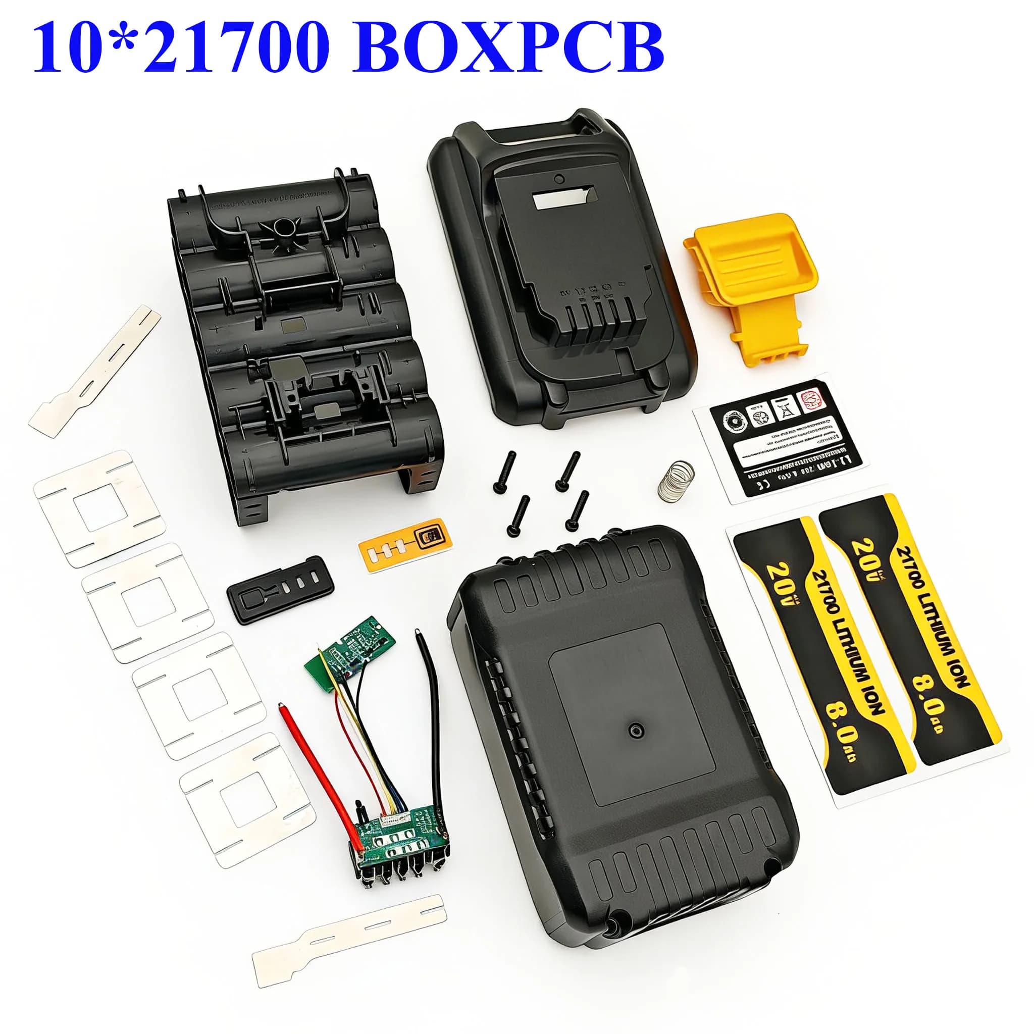 10X21700 Lithium Battery Plastic Case with PCBA PCB208 BMS Protection Board for Dewalt 20V 8Ah, adhesive box, 18V protective shell