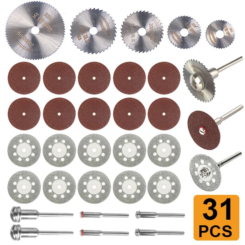 31PCS Ruote da taglio diamantate HSS Lama per sega circolare Dremel Cut Off Wheel Mini trapano Accessori per utensili rotanti Set di strumenti per la lavorazione del legno