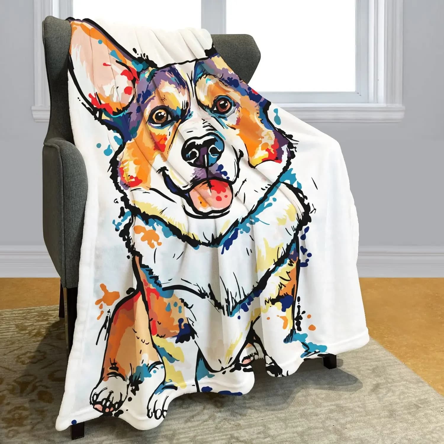 Corgi Coperta da tiro per cani Semplice acquerello Husky Cani carini Coperta con stampa a tema Morbida calda e accogliente per divano Divano letto Decorazioni per la casa Regali