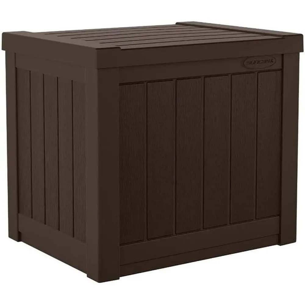 Outdoor Storage Box - 22 Gallon Java Resin Deck Box, Lat-Lid Bench Seating, Patio Storage Bin Container, Organizing Tools, Cushi